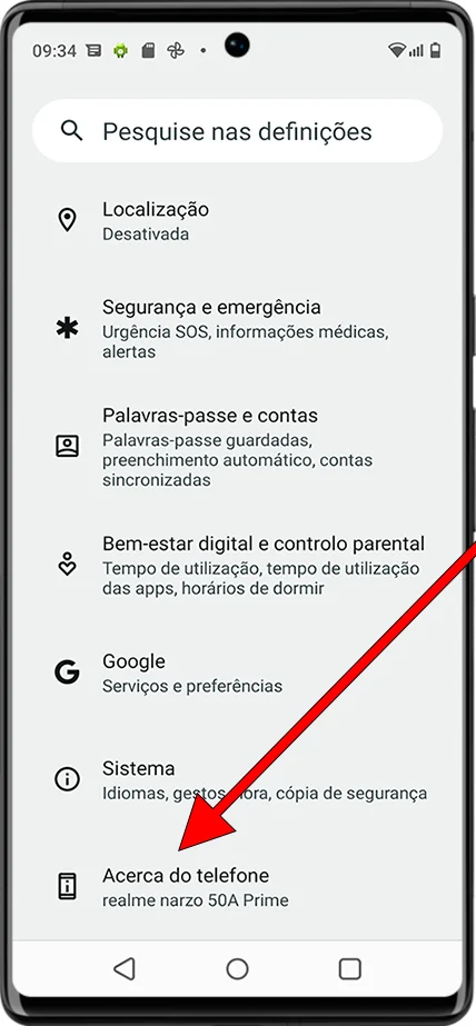 Acerca do telefone Android