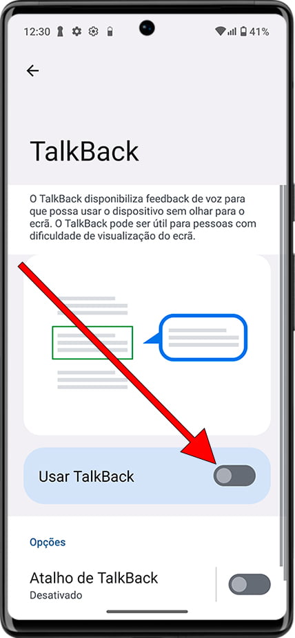 Ativar desativar Talkback