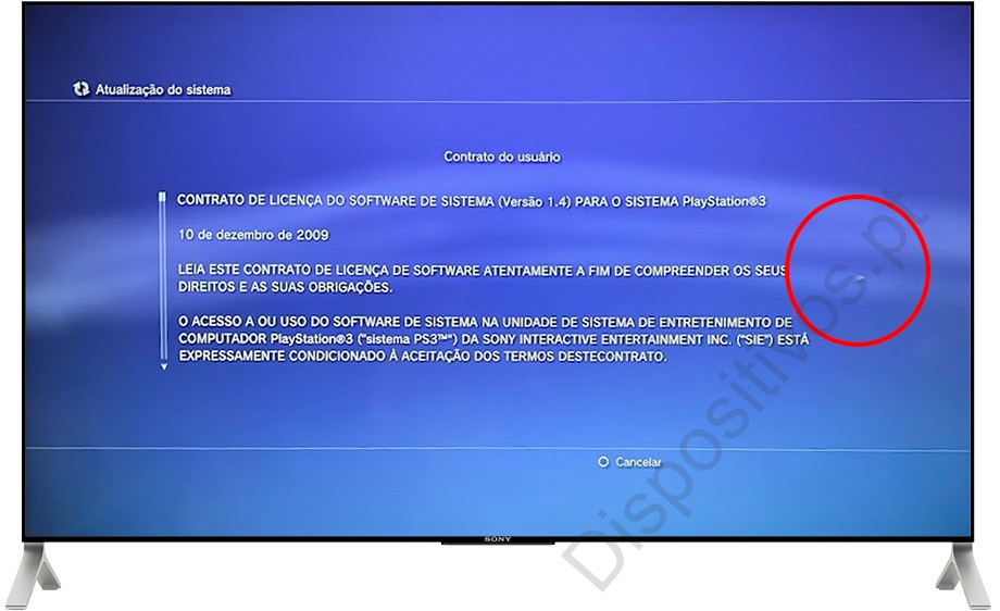 Atualização do contrato de usuário PS3