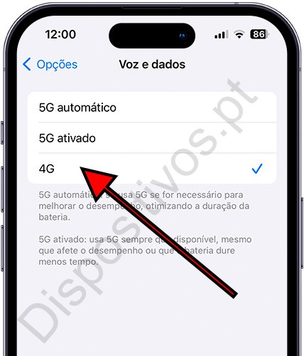 Desative 5g no iPhone