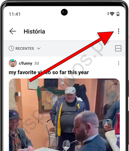 Ícone de configurações do histórico do Reddit
