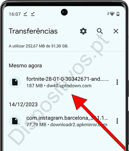 Arquivos baixados do Chrome