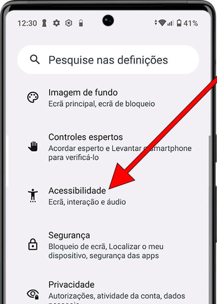 Configurações acessibilidade Android