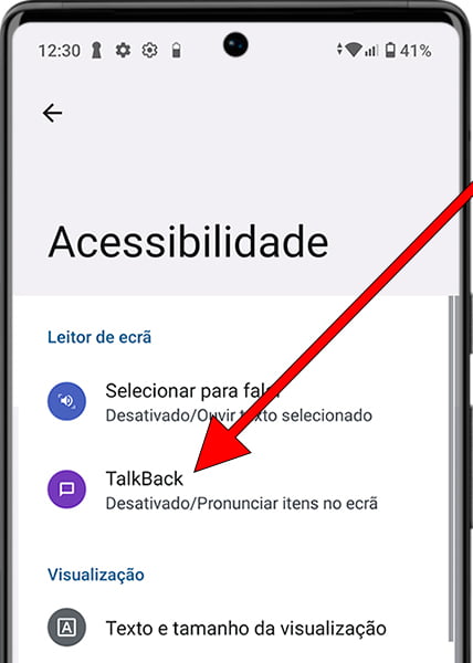 Configurações Talkback Android