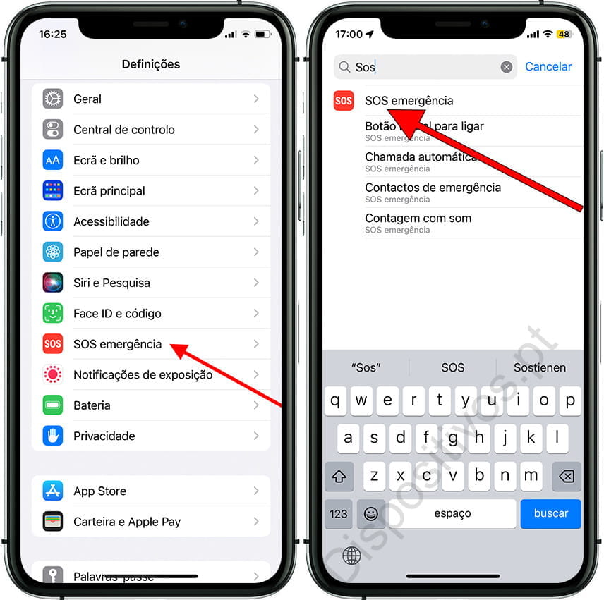 Configurações de emergência SOS iPhone