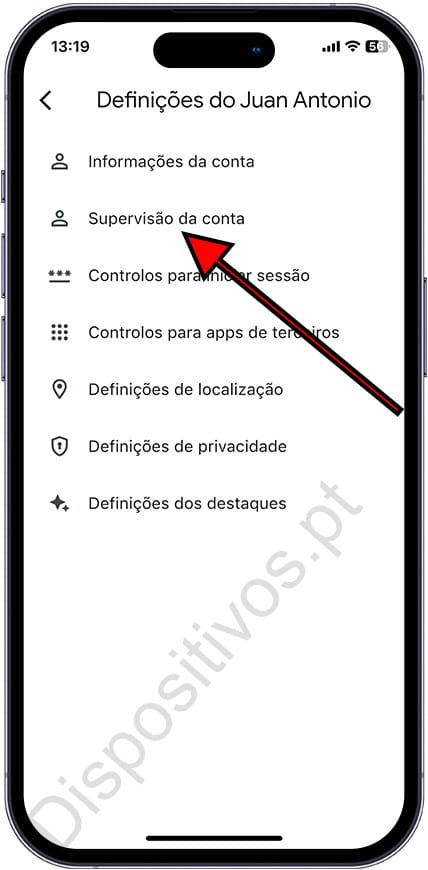 Supervisão de conta Family Link