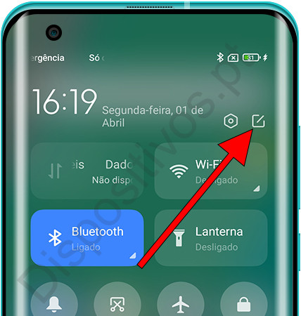 Botão de atalhos do painel de edição Xiaomi