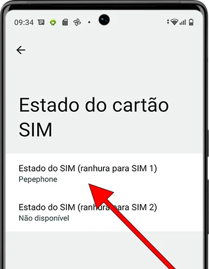 Estado do cartão SIM Android