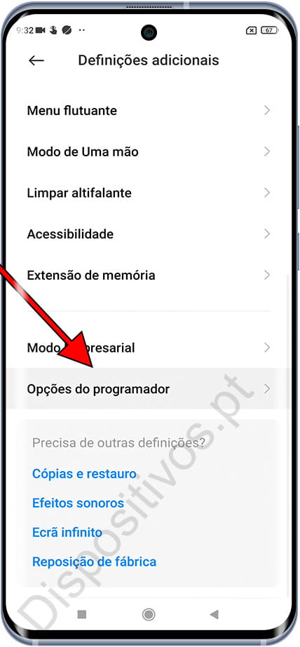 Opções do programador