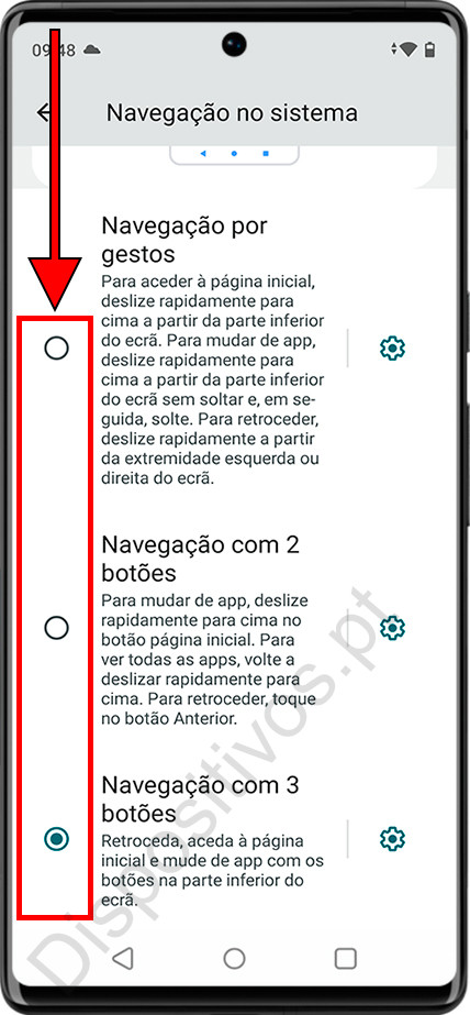 Escolha o tipo de navegação Android