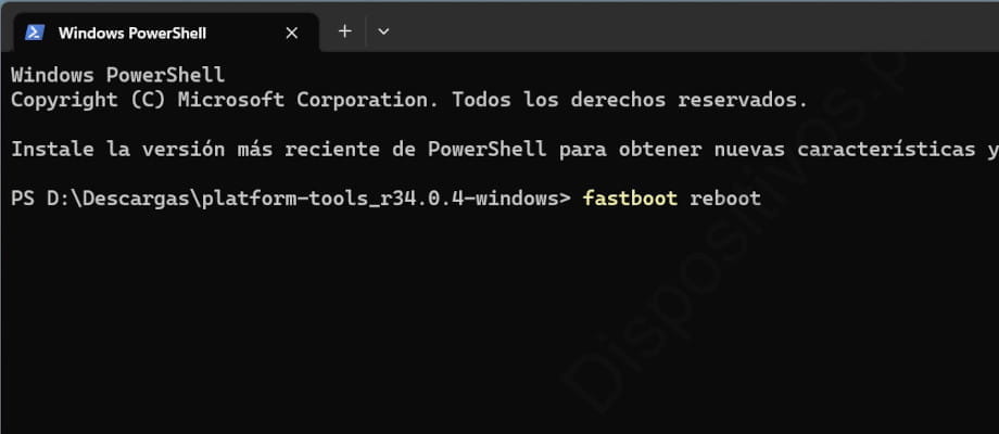 Fastboot reboot no terminal do Windows