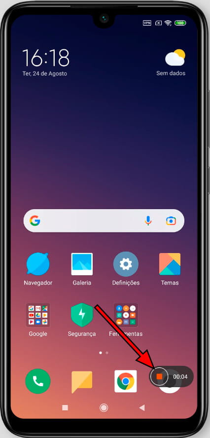 Parar a gravação da tela Redmi S2