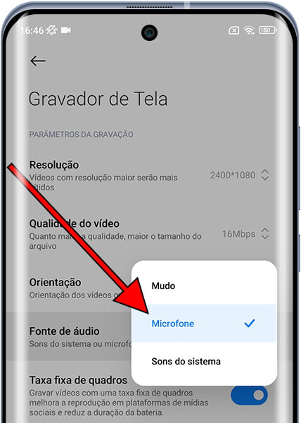 Microfone gravador de tela Xiaomi