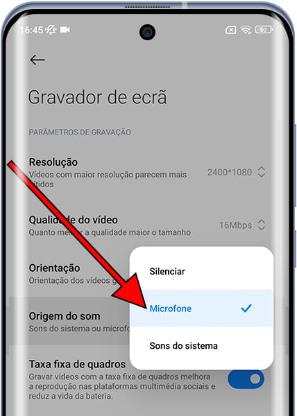 Microfone gravador de tela Xiaomi