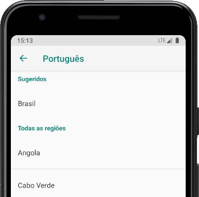 Opções de idioma do Android