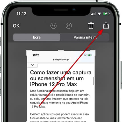 Compartilhar captura de tela do iPhone