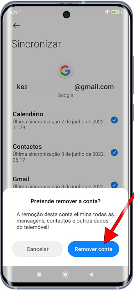 Confirme a remoção da conta do Google na Xiaomi
