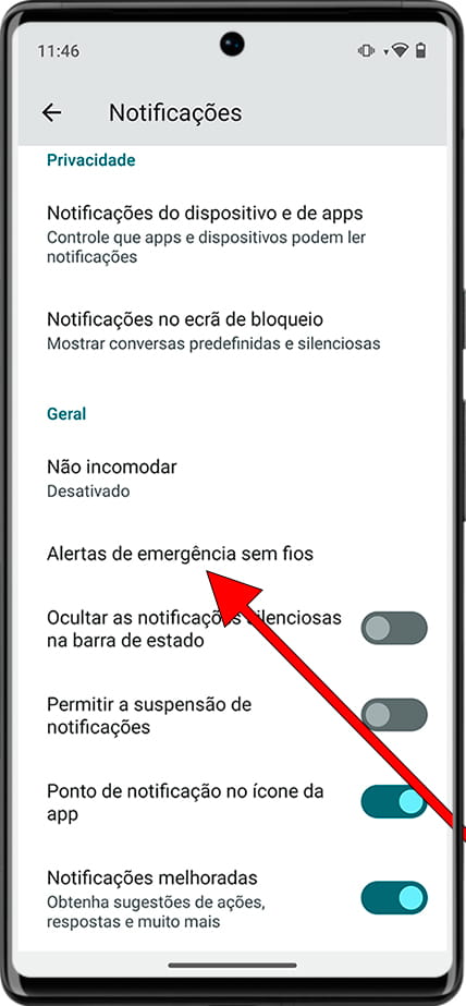Alertas de emergência sem fio Android