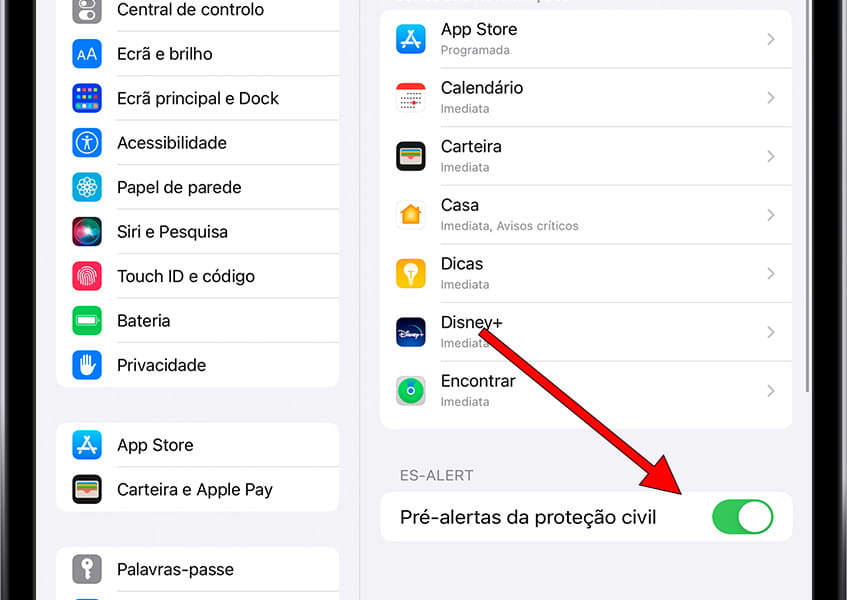 Ativar ou desativar alertas de emergência iOS