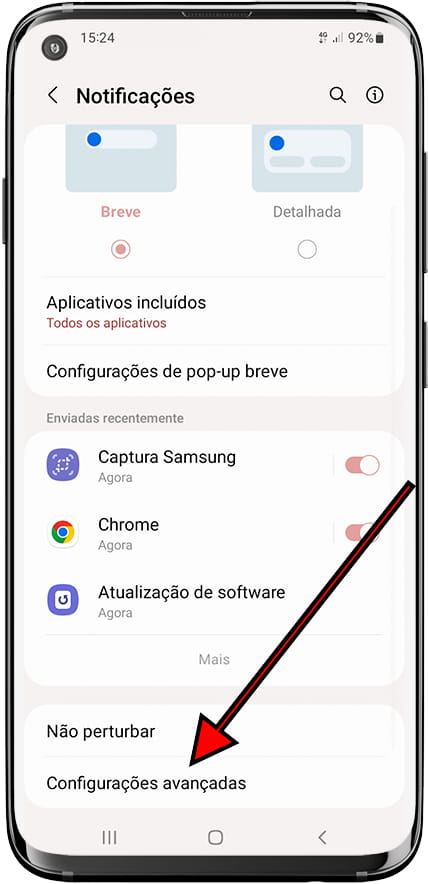 Configurações avançadas de notificação Samsung