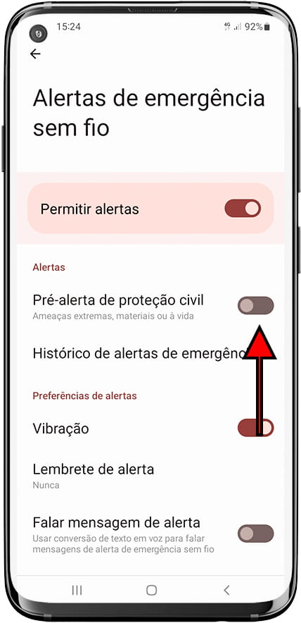 Ativar ou desativar alertas da Proteção Civil Samsung