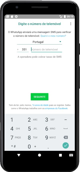 Digite o número do telefone no WhatsApp