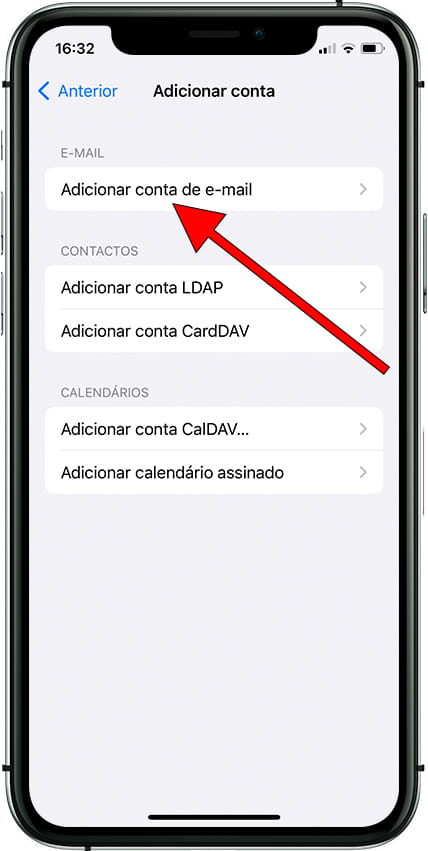 Adicionar conta de e-mail Apple iPhone 11 Pro