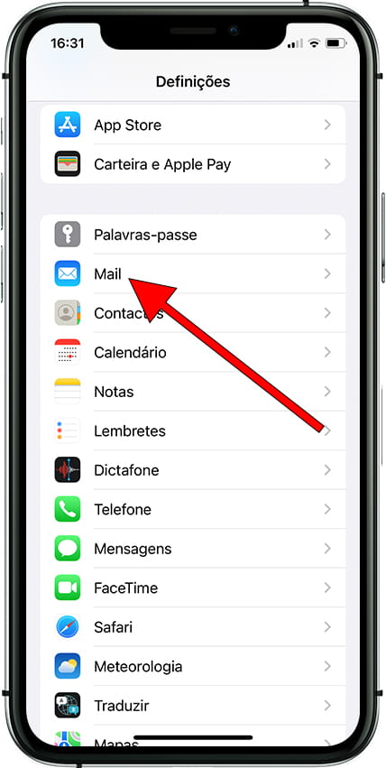 Configuração de correio Apple iPhone XS Max