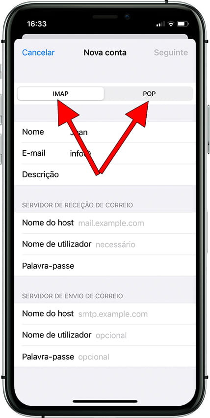 Tipos de conta de e-mail