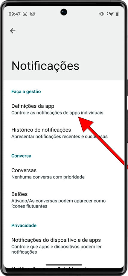 Configurações do aplicativo Android