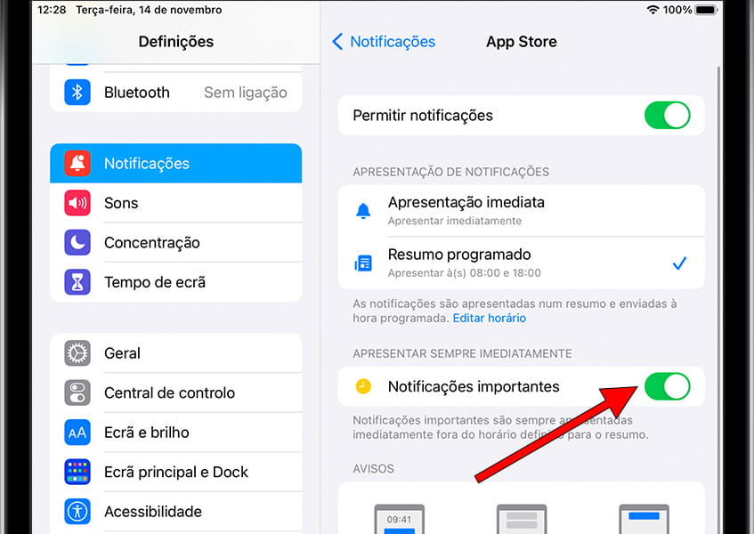 Permitir notificações do iOS