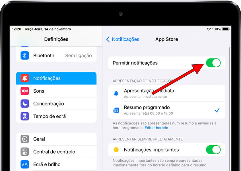 Permitir notificações do iOS