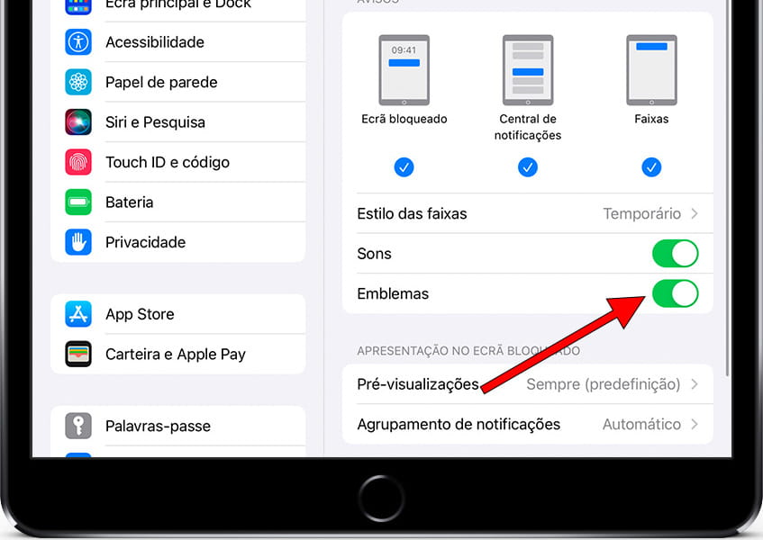 Permitir notificações do iOS