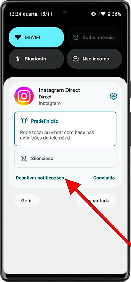 Desative as notificações do Android