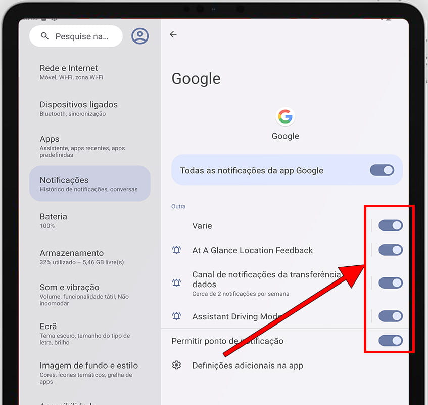 Gerenciar notificações de aplicativos Android