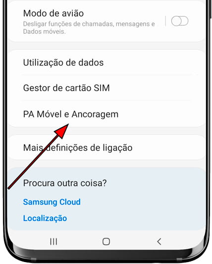 Rede e Internet menu Android