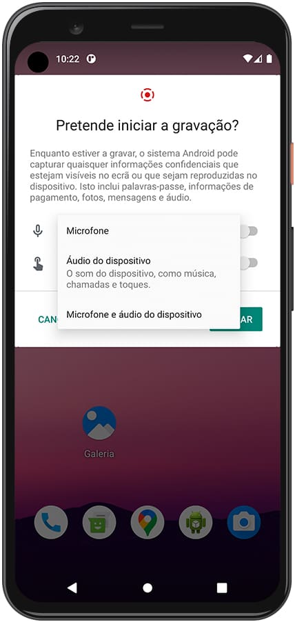 Tela do Android com som de gravação de mensagem Optimus GJ