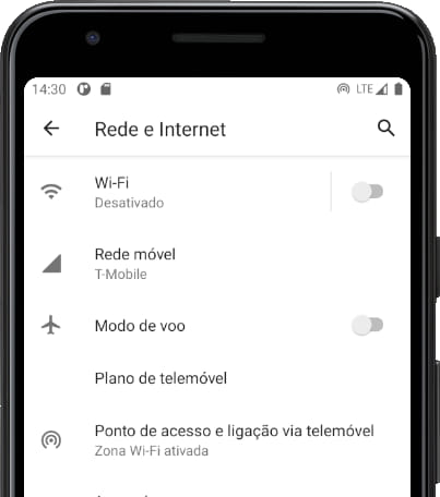 Rede e Internet menu Android