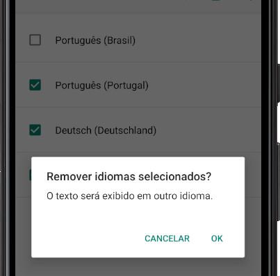 Confirme a remoção de idiomas do Android