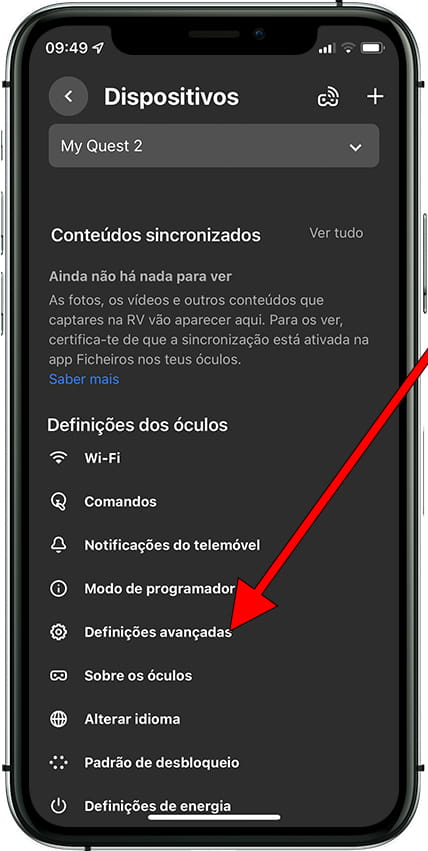 Configuração avançada aplicativo Oculus