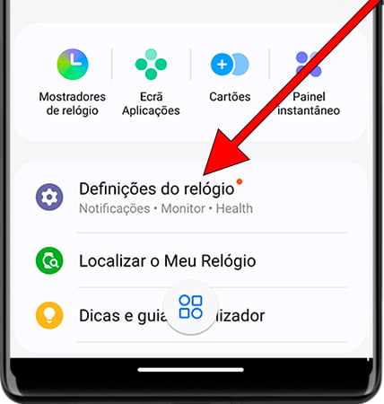 Definições do relógio Galaxy Watch