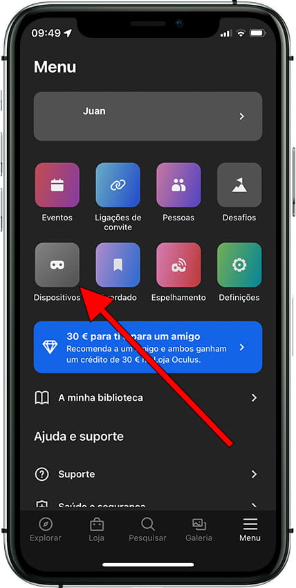 Dispositivos aplicativo Oculus