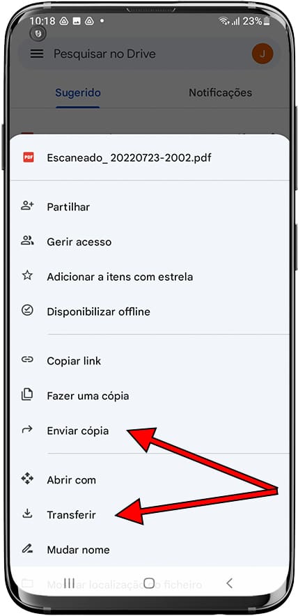 Envie uma cópia do documento digitalizado