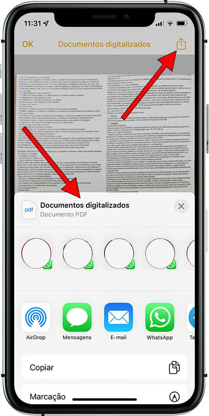 Exportar documento digitalizado em PDF