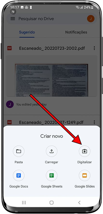 Digitalizar documento para o Google Drive