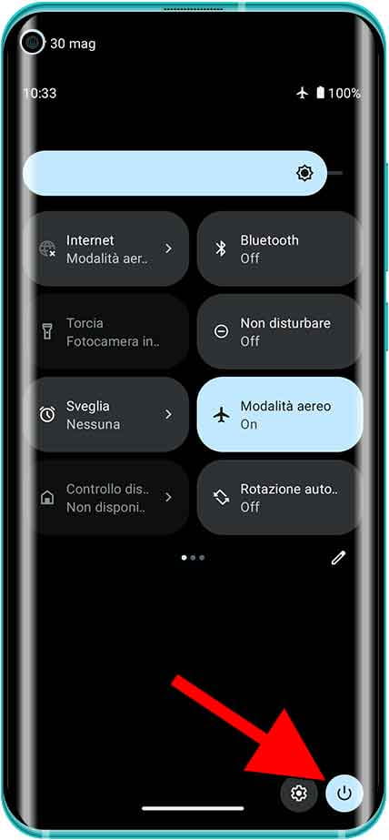 Botão desligar no painel rápido Android