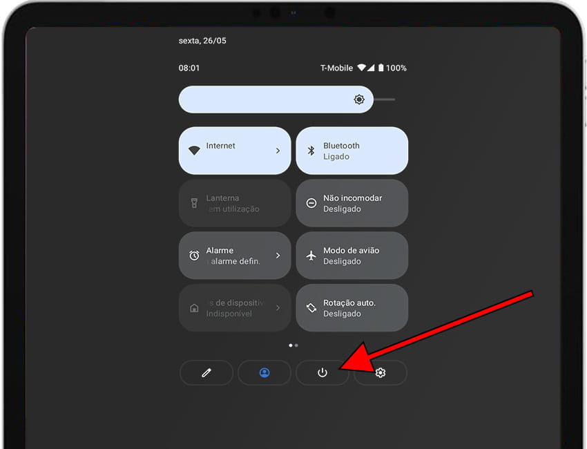 Botão desligar no painel rápido Android