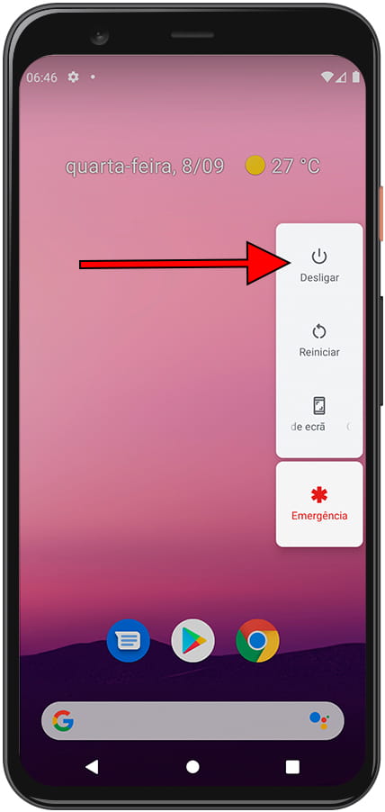 Botão desligar Android