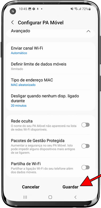 Modifique a senha do ponto de acesso do Android