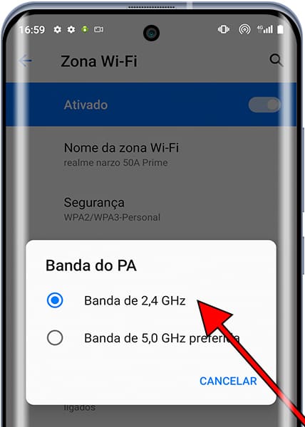 Modificar banda de hotspot do Android